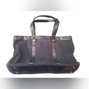 Tory Burch - Canvas/Patent Leather Shoulder Tote Bag - Navy Blue